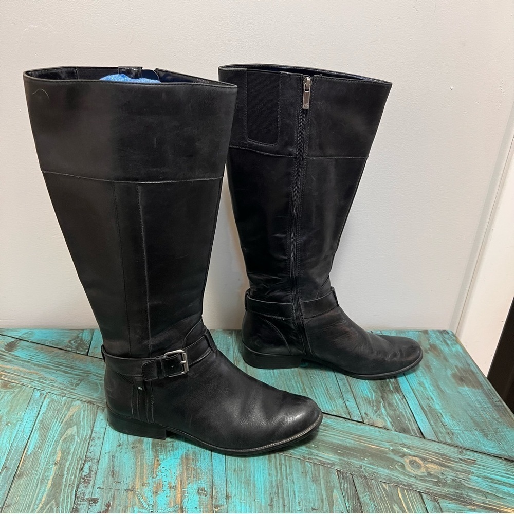 Anne Klein Black Leather Riding Cailin Boots Size 10M - Picture 6 of 11
